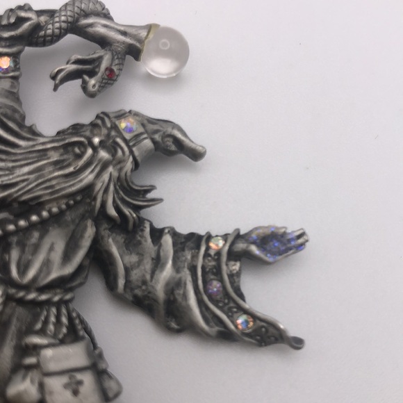 JJ Jonette Snake Sorcerer Pewter Brooch VTG Signed Pin - Picture 5 of 9
